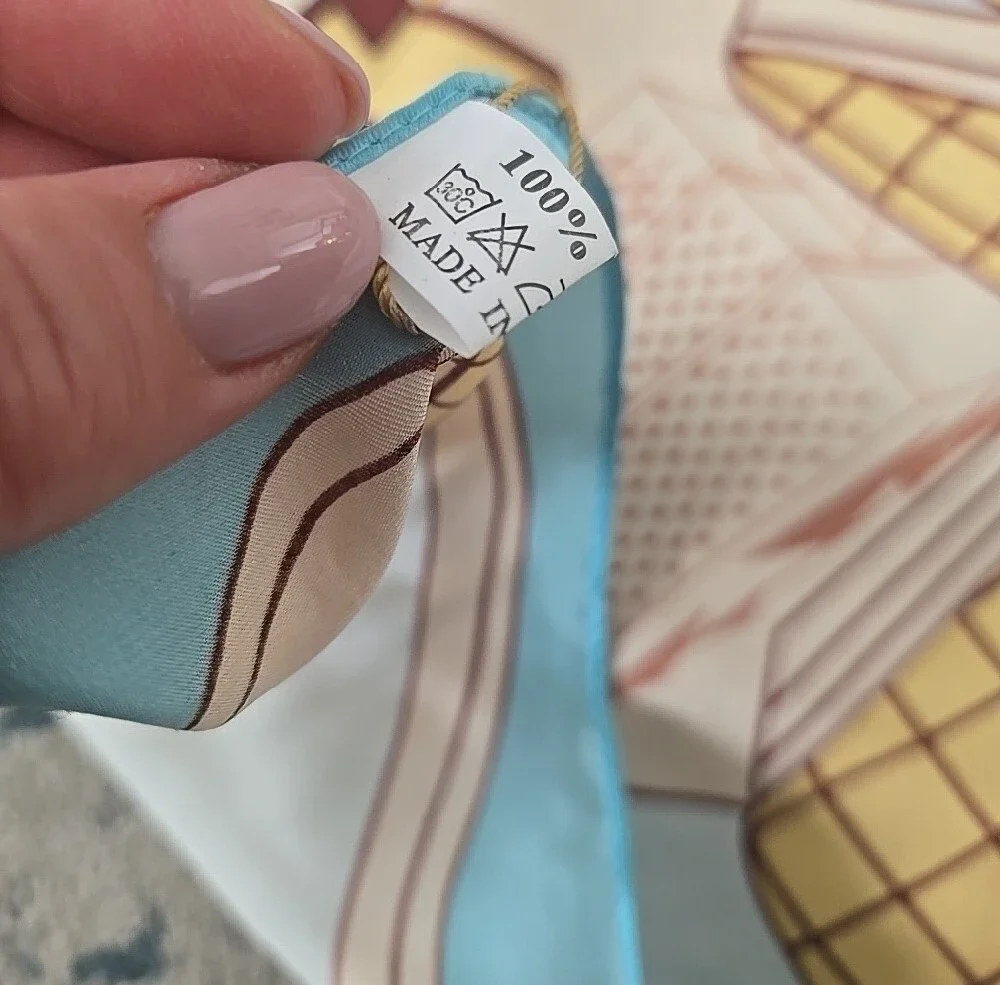 100%silkPrinted Fashion Scarf in Turquoise, Beige & Gold